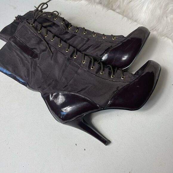 Herstyle brown lace up boots heels nylon and faux leather size 10 - Picture 6 of 12
